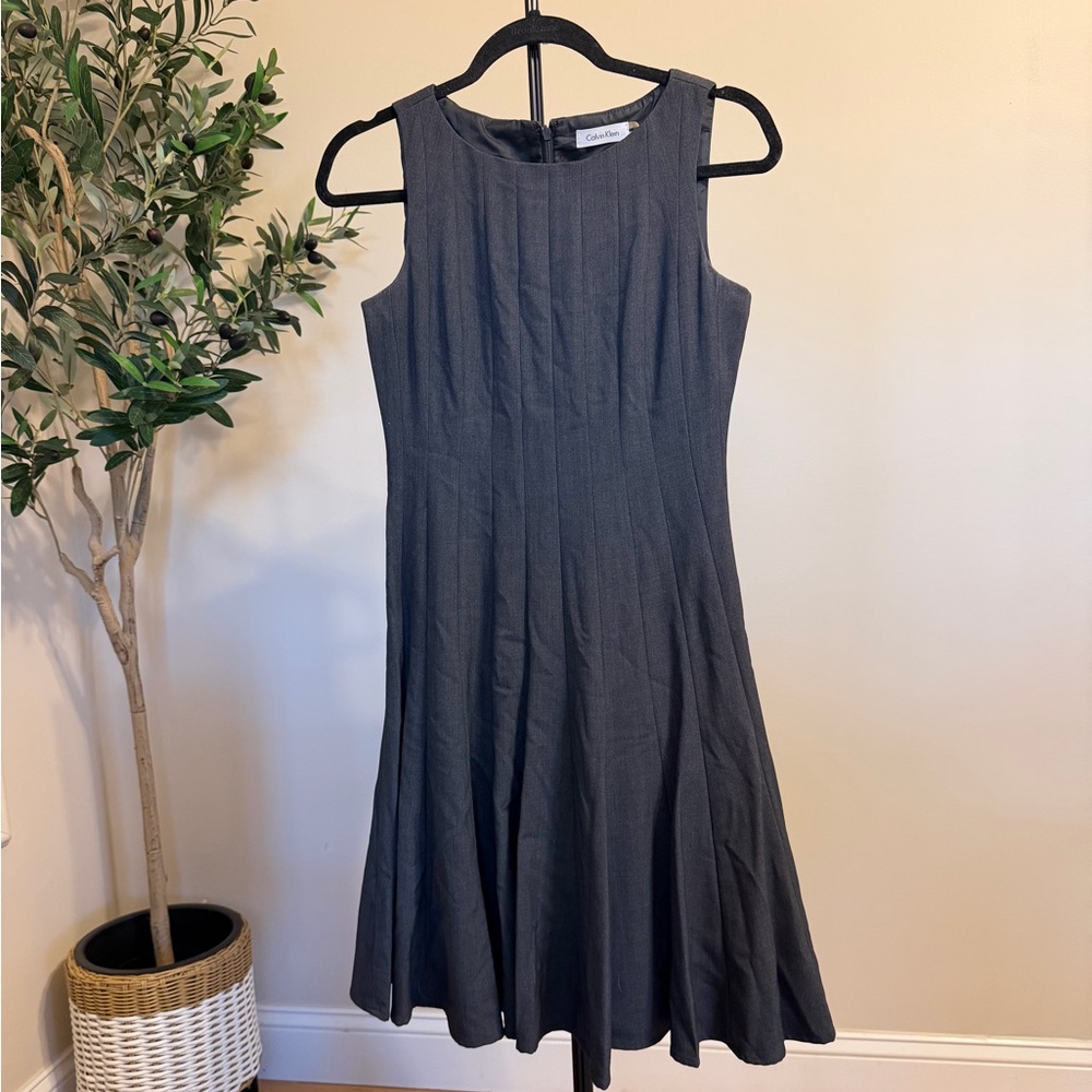 Calvin Klein Charcoal Sleeveless A-Line Midi Pleated Dress